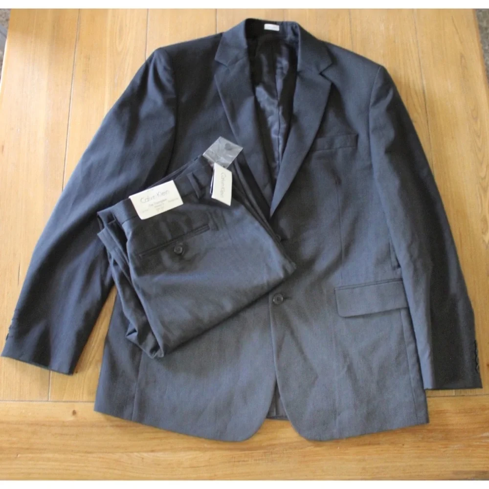 Calvin Klein Stripe Suit Large Jacket and Thompson Pants 33 x 32 NWT
